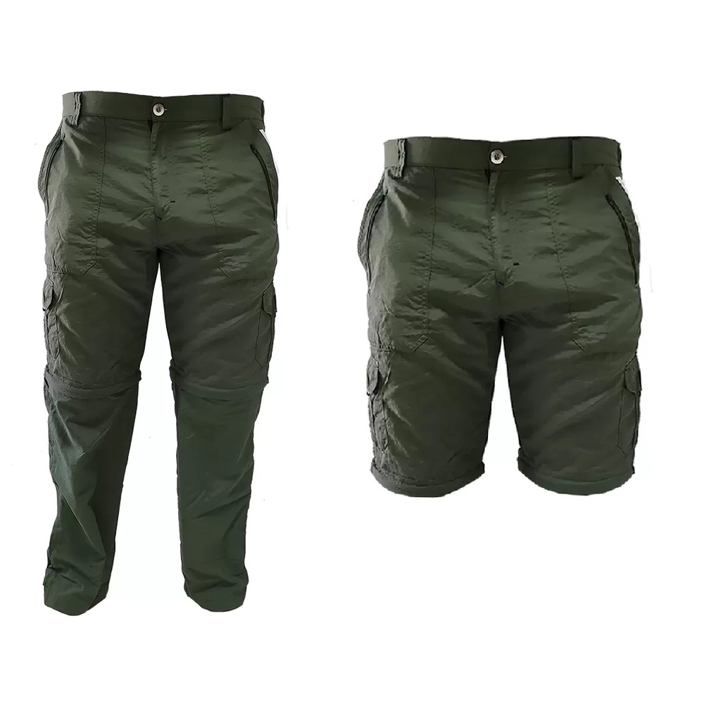 CALCA DE PESCA VIRA BERMUDA PRESA VIVA - 08 BOLSOS C/ ZIPER E PROTECAO SOLAR - VERDE