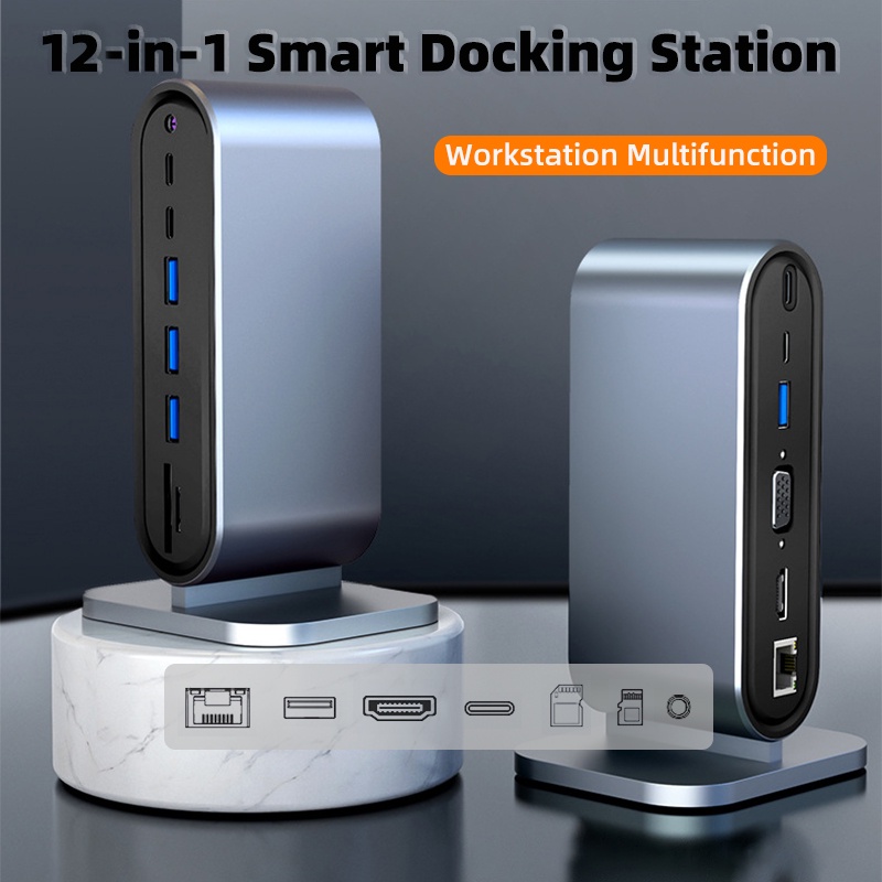 12 Em 1 Tipo C HUB USB 3.0 Estação De Dock Para HDMI 4K HD RJ45 PD100W ...