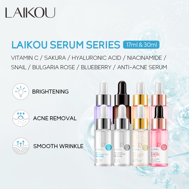LAIKOU Facial Serum Sakura/Vitamin C/24K Gold Snail/Tea Tree Essence Shrink Pores Remove Acne Brightening Soothing Skin