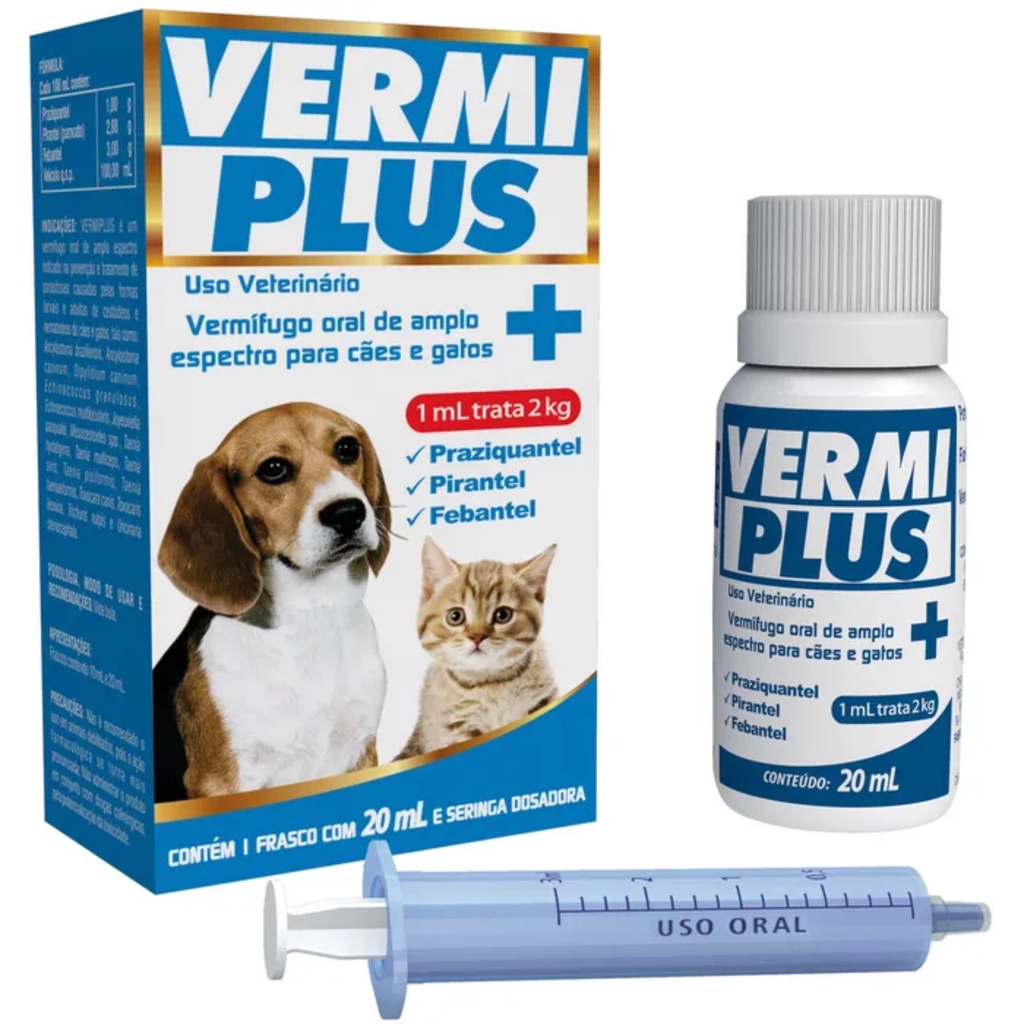 Vermicida e Giardicida Vermifugo Liquido Oral Para Cães e Gatos Natu Verm Plus