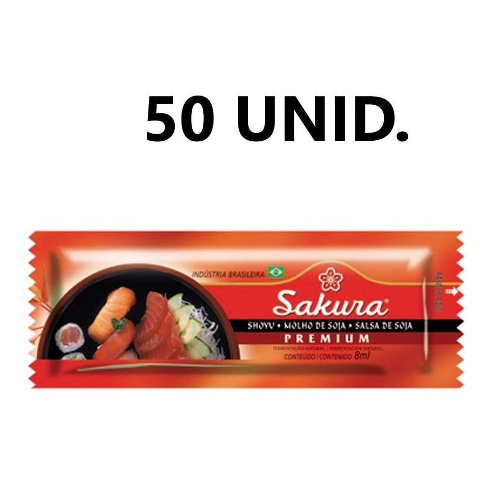50 Unidades de Sachê Shoyu Sakura Premium 8 ml  para Sushi Sahimi Delivery .´. em Oferta na Shopee