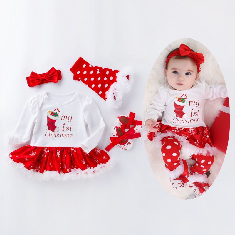 Primeiro Natal Roupa De Para Bebês Recém-Nascidos Romper Roupas De Bebê  Vestido Floco De Ano Novo De Bebe Meninas Vestidos Infantis | Shopee Brasil