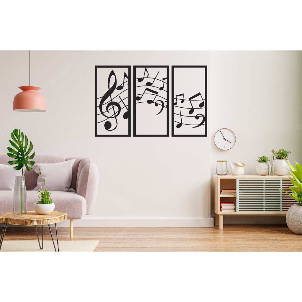 Quadro Notas Musicais Musica Partitura mdf 3mm Preto para Parede Sala Quarto Escritório