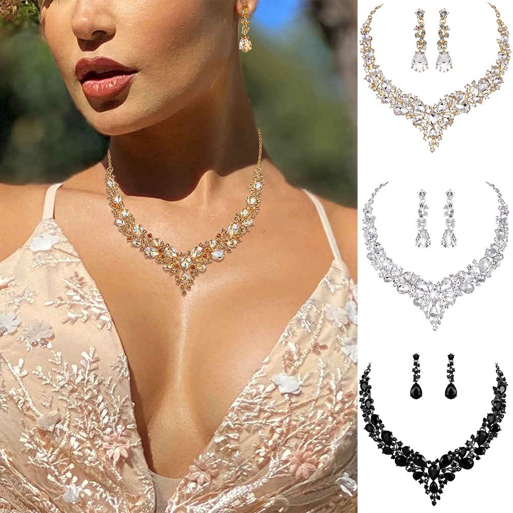 Conjunto Feminino Colar e Brinco Para Casamento Joias De noiva Jóias festa strass colar e brinco