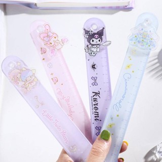 15cm Kawaii Sanrio Cinnamoroll Kuromi My Melody LittleTwinStars Clear Plastic Acrílico Resistente À Quebra De Régua Métrica Escritório Material Escolar Presente De Aniversário