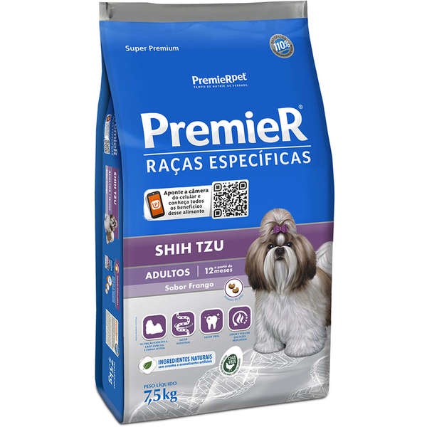 Ração PremieR Cães Adultos Raças Específicas Shih tzu Frango 7,5kg