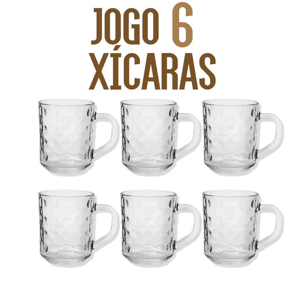 Jogo 6 Canecas Xícaras de Café Cappuccino 250ml Vidro Brasil