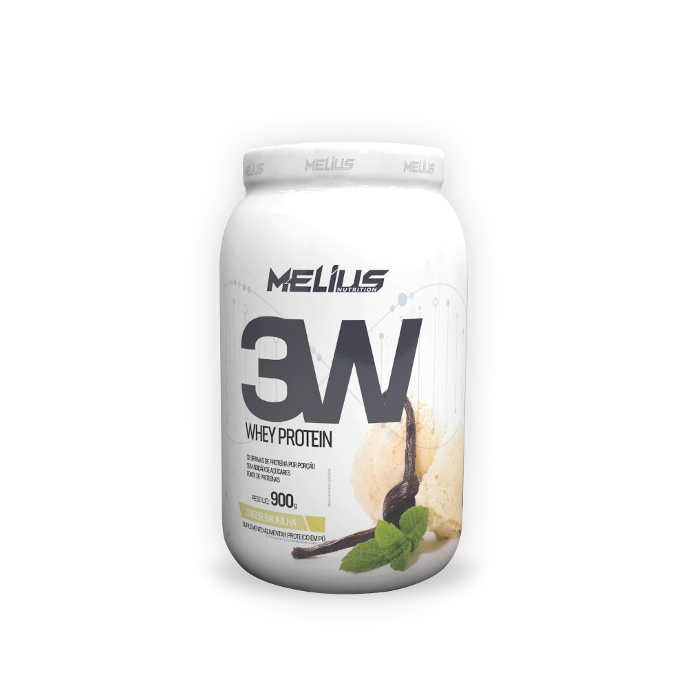 WHEY 3W WHEY PROTEIN MELIUS - 900g (32g de Proteínas por porção) Isolado, Hidrolisado e Concentrado