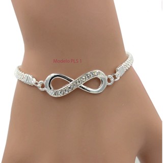 Pulseira Feminina Cor Prata Infinito Com Strass Delicada Elegante