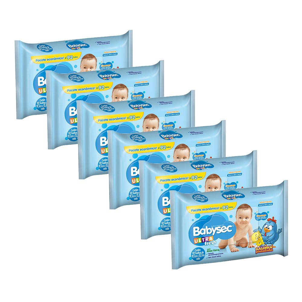 Kit 6 Lenços Umedecidos Babysec Galinha Pintadinha Ultrafresh 92 unidades cada em Oferta na Shopee