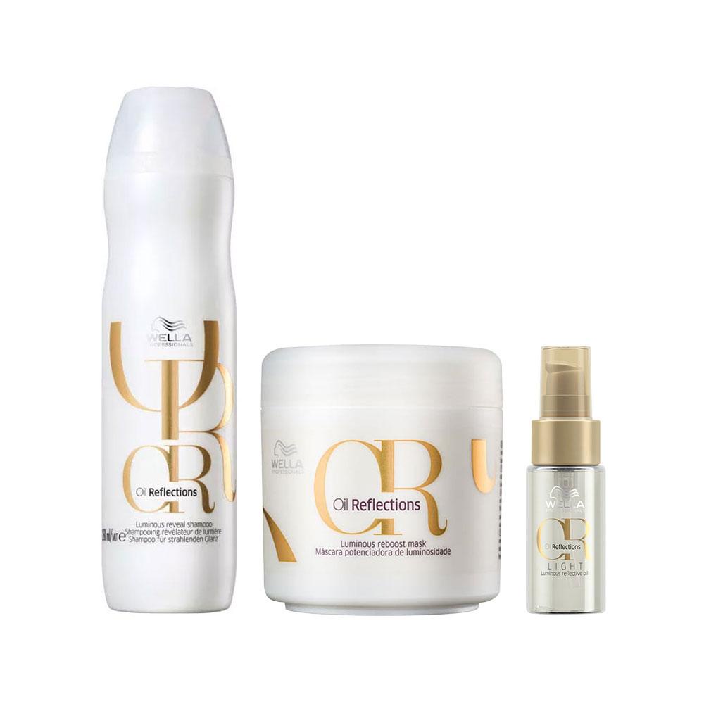 Kit Wella Oil Reflections - Shampoo e Máscara e Óleo em Oferta na Shopee