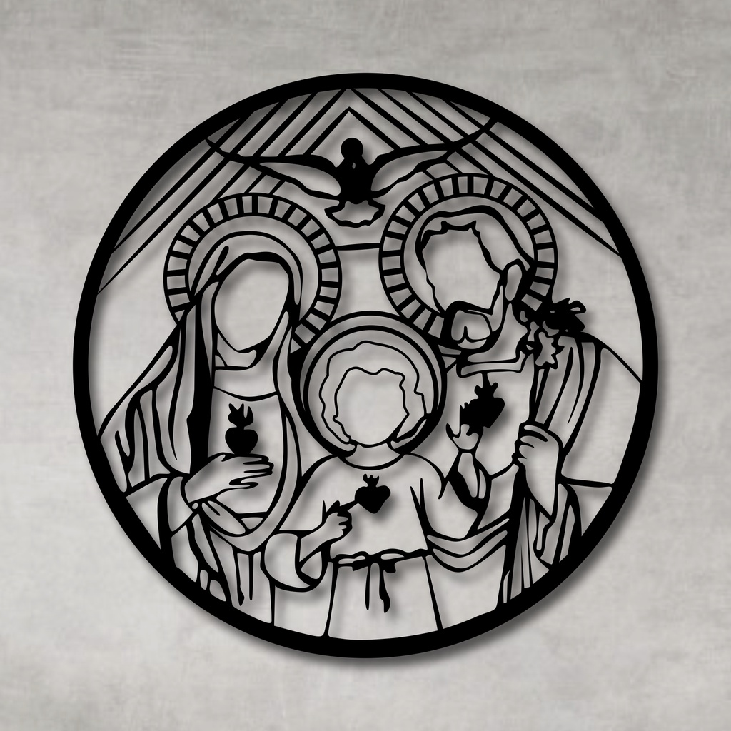 Quadro Decorativo Vazado Vitral Religioso Sagrada Familia Escultura de Parede MDF Preto em Oferta na Shopee
