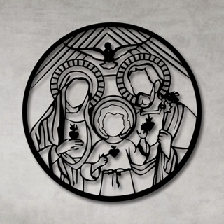 Quadro Decorativo Vazado Vitral Religioso Sagrada Familia Escultura de Parede MDF Preto em Oferta na Shopee
