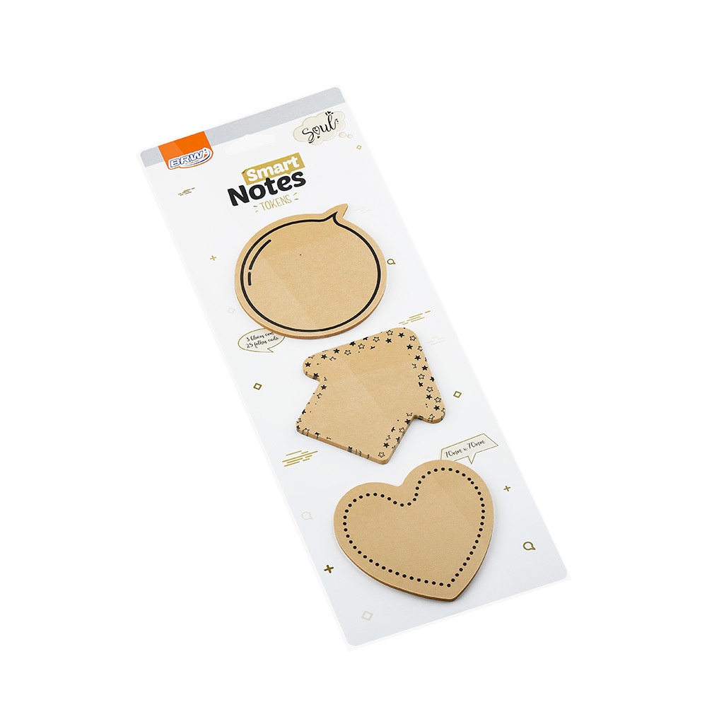 Bloco adesivo Smart Notes Tokens 70x70mm Kraft 3 blocos 25folhas - BRW