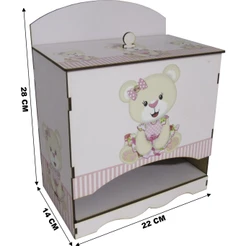 Porta Fralda Bebê Ursa Rosa MDF 28x22x14 cm - Decoração e Organização para Quarto Infantil