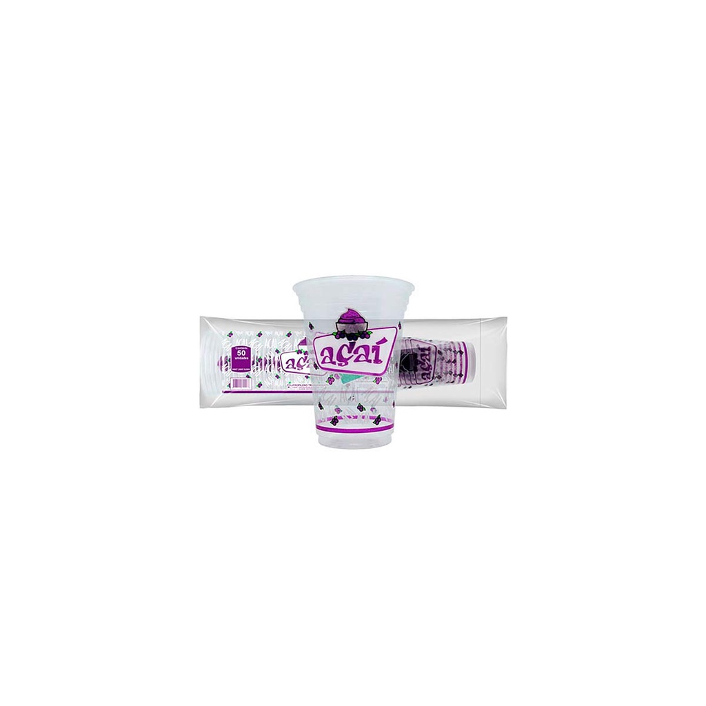 Copo Plástico Transparente Açai 400ml Rioplastic 50und