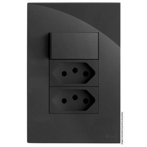 CJ INTERRUPTOR PARALELO +  TOMADA DUPLA 10A 4X2 - RECTA GRAFITE GLOSS - BRG11361-1GF