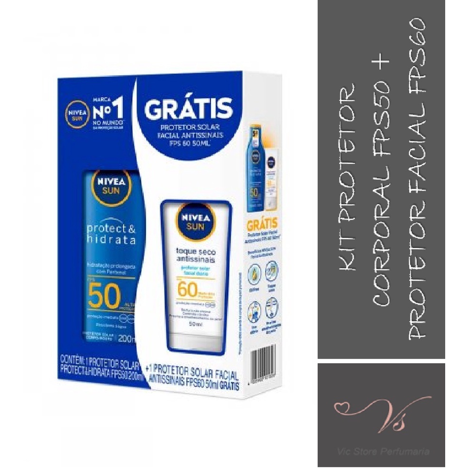 Kit Nivea Sun Protetor Solar FPS 50 200ml + Protetor Solar Facial Antissinais FPS 70 40ml