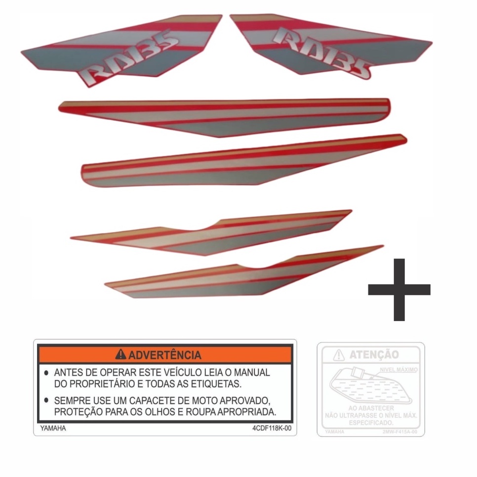 Adesivos Faixa Yamaha Rd 135 1992 92 Vermelha rd135 + Advertência para o Tanque