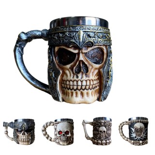 Caneca Caveira Viking Medieval Resina Aço Inox 450ml