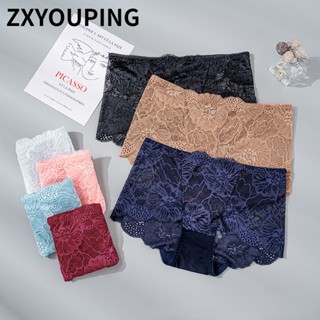 Mais Tamanho Calcinha De Renda Sexy Sem Costura Cintura Alta Bordado Floral Roupa Íntima Macia Respirável Feminina Lingerie Confortável L-XXL