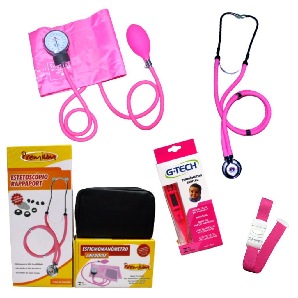 Kit de Enfermagem Premium com Estetoscópio Duplo Rappaport, Esfigmomanômetro- 4 Itens