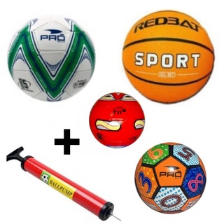 Kit c/ 1 Bola Infantil Nº3 + Bola de Campo Nº5 + Bola de Basquete Nº7 + Mini Bola Nº2 + Bomba de Ar