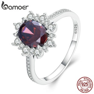Bamoer 925 Prata Zircônio Vermelho Anel De Casamento Moda Joalheria Para Casal Mulheres Homens