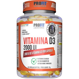 Vitamina D (2000ui) - Vit D3 - Pote 60 Cápsulas - Profit