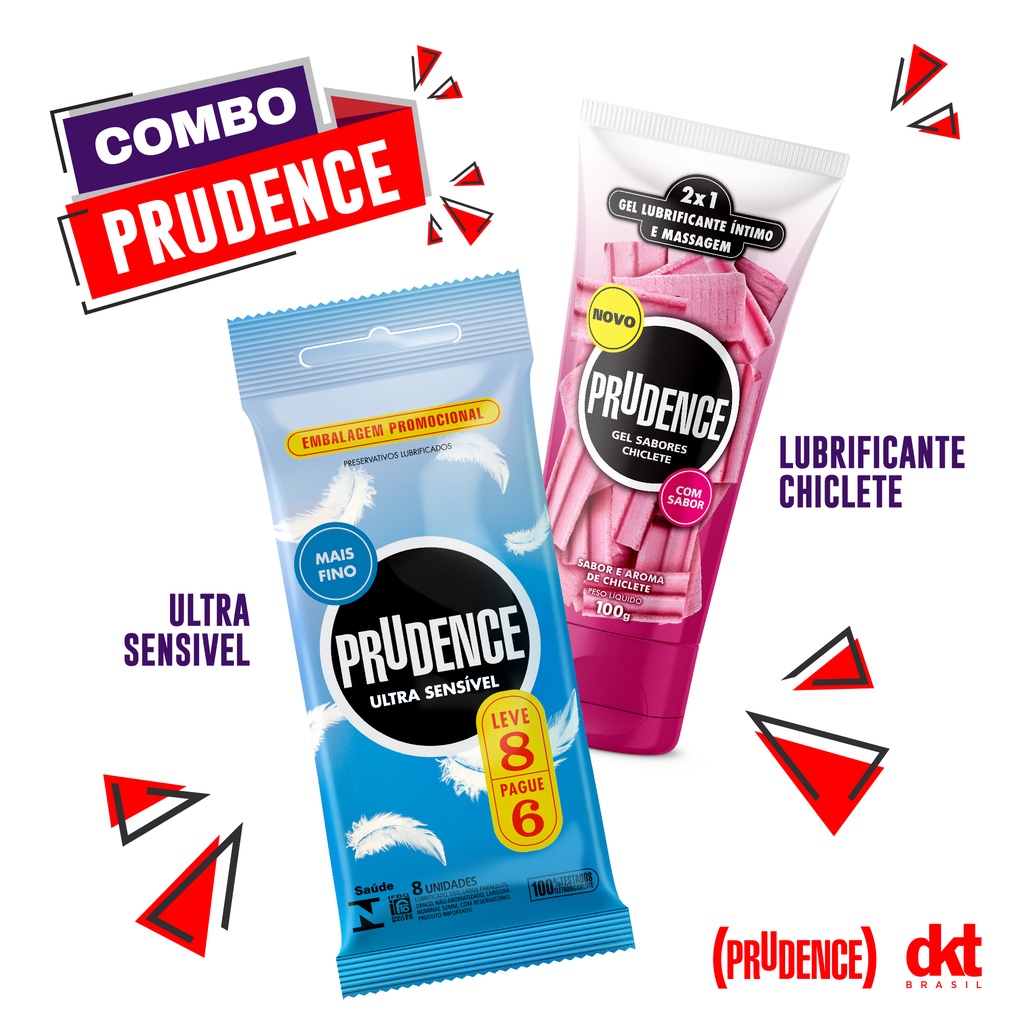 Kit Preservativo Prudence Ultra Sensivel Com 8 Unidades Lubrificante Gel Prudence Chiclete 2541