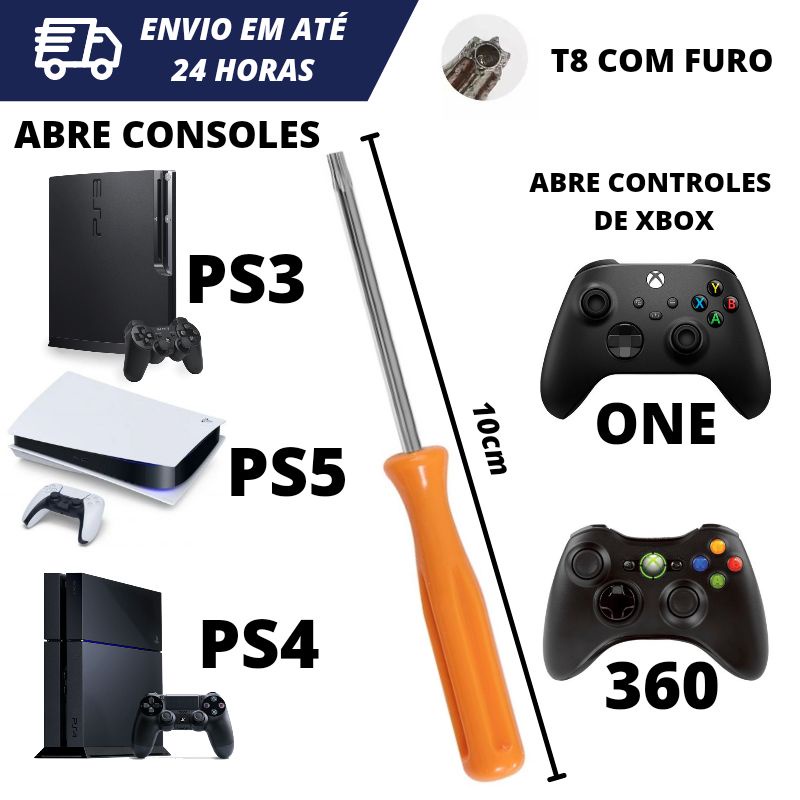 Chave Torx T8 C/ Furo Para Abrir Ps3, Ps4, Ps5 Controles De Xbox One, 360
