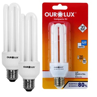 Kit 2 Lâmpadas Fluorescente Compacta 3U 11W 127V E27 2700K Luz Amarela Ourolux