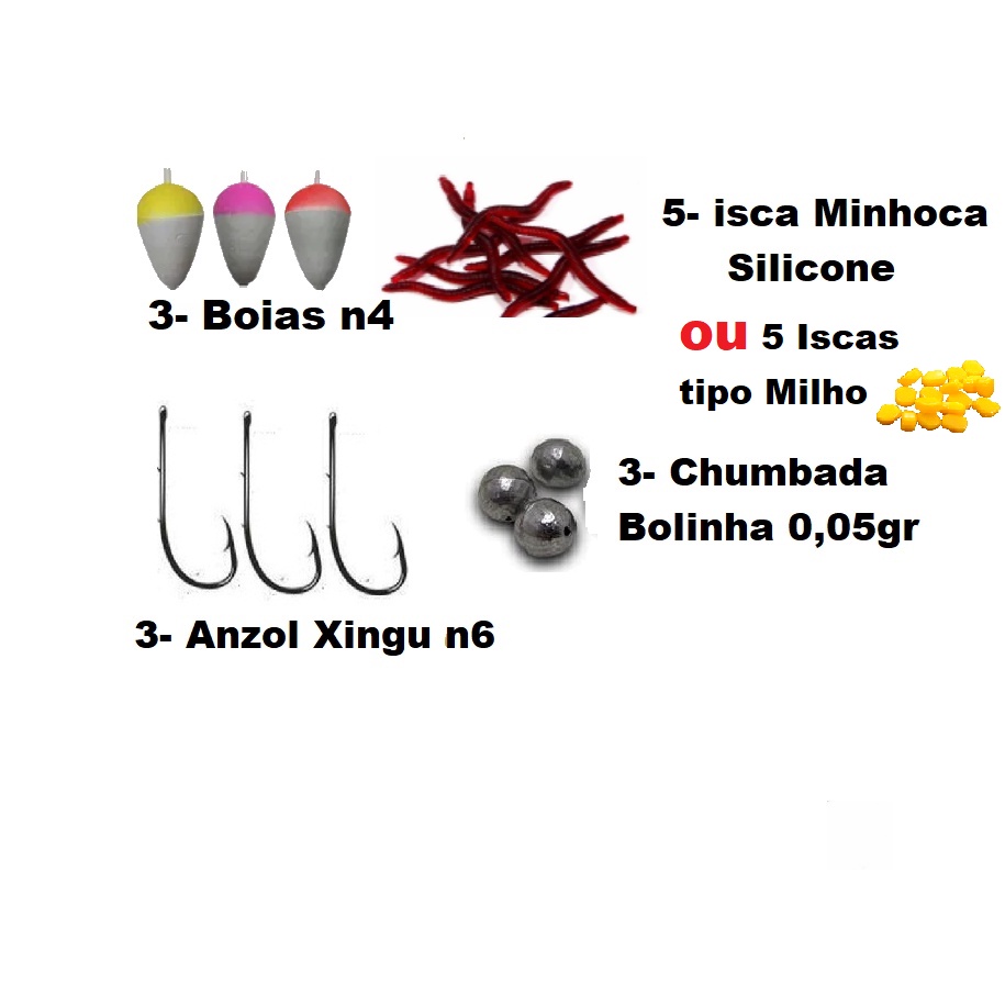 Kit Pesca Completo Simples Boia, Anzol, Isca, Chumbada - SM em Oferta na Shopee