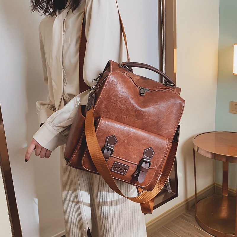 Mochila Feminina Da Moda Vintage Pu De Couro Marrom Mochilas Para Mujer Bolsa De Viagem Casual Retro Estudante