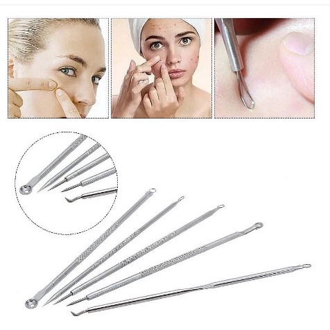 Detalhes do Kit Extrator De Cravo Espinha Profissional Inox Limpeza de Pele Conjunto de 4 ou 8 Pecas