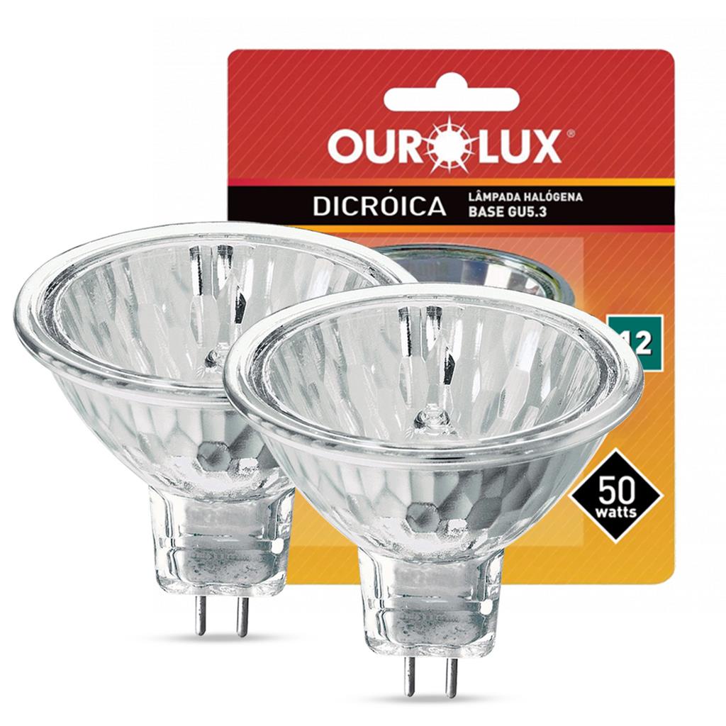 Kit 2 Lâmpadas Halógenas Dicroica MR16 50W 12V GU5.3 2800K | Ideal p/ Spots, Residências e Lojas em Oferta na Shopee