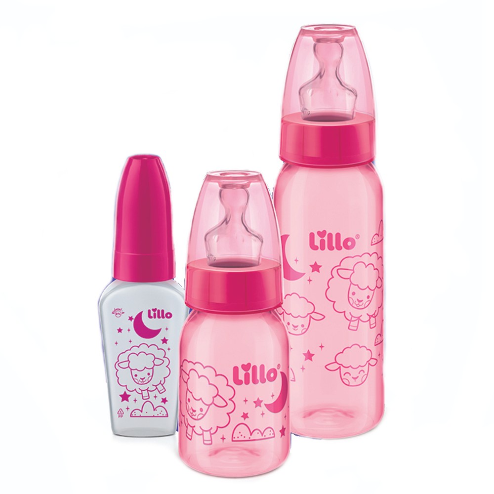 Kit 3 Mamadeiras Evolução Divertida 50/120/240ml Rosa- Lillo