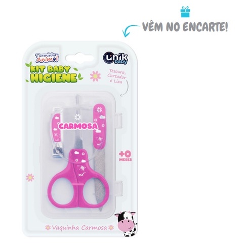 Kit Higiene Infantil Estojo Vaquinha Cortador, Tesoura E Lixa Para as Unhas