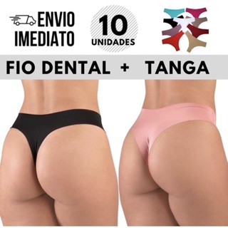 Kit 10 Calcinhas Sem Costura (5 Tanga + 5 Fio Dental) Com Corte a Laser Não Marca