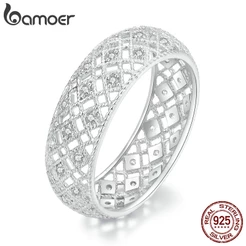Bamoer 925 Prata Jóias De Moda De Anel Largo Requintado Para Casal Mulheres Homens