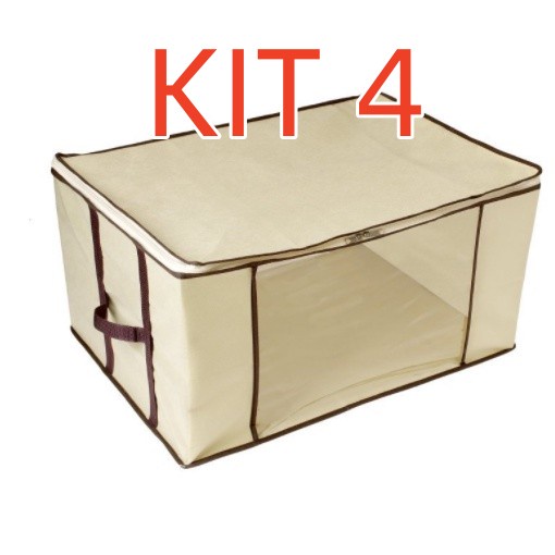 Kit C/4 Organizador Multiuso Caixa Organizadora De Guarda Roupa Flexivel Com Ziper 60x45x30cm