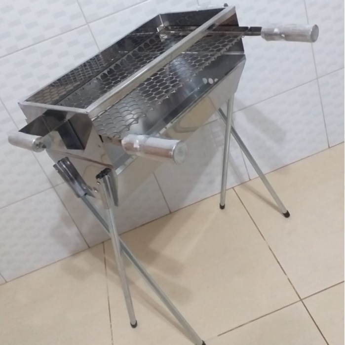 Churrasqueira a Carvão Inox 430 Brilhante Completa Com Grelha Desmontável Portátil Prática Para Casa Camping Pesca Apartamento