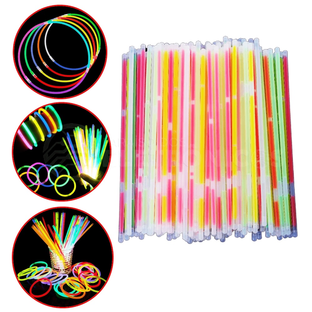 Kit 100 Pulseiras Iluminação Neon Fluorescente Balada Festa XU1