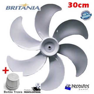 Hélice + Botão Trava Ventilador Britânia 30cm 30 6 Pás B30 Turbo Philco Meia Lua 8mm