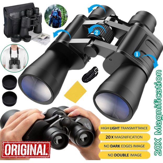 Binoculo Profissional Longo Alcance Alta Nitidez Diurno Noturno Foco Zoom 20x Acessórios Bolsa 20x50 Preto Camuflado