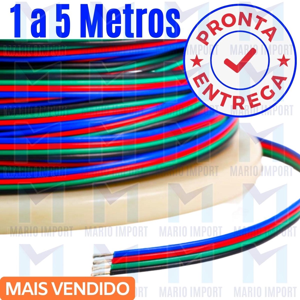 Fio Para Fita LED - 1/2/3/4/5 Metros - Luz RGB 4 Vias Fácil de Usar Cabo Flat Fio Estanho