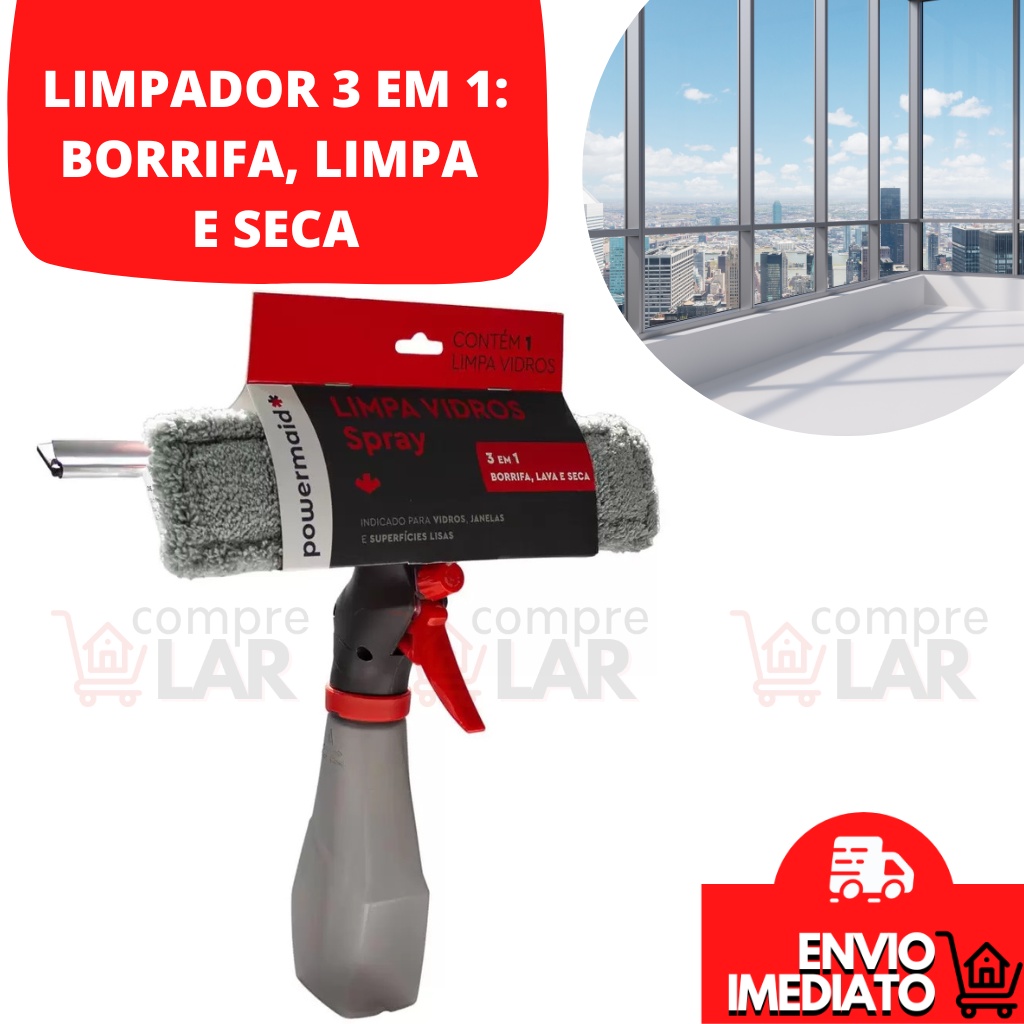 Rodo Limpa Vidro Espelho Janela Box 3 Em 1 Borrifa Limpa E Seca Spray ...