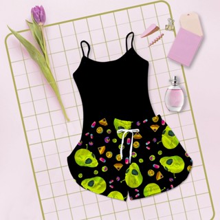 Baby Doll Pijama Feminino Preto Blusa Preta Alien