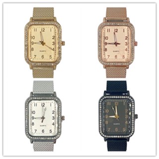 Relógio de quartzo Feminino Quadrado com decoração de strass eletrônico Dourado e Rose Moda Blogueira