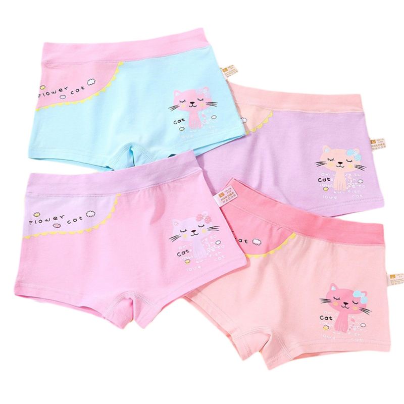 XI Crianças Meninas Algodão Boxer Briefs Bonito Dos Desenhos Animados Meow Para Gato Impresso Criança Roupa Interior Cal